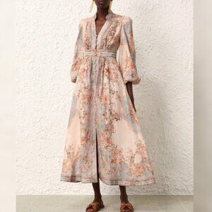 Zimmermann  august plunge linen midi dress